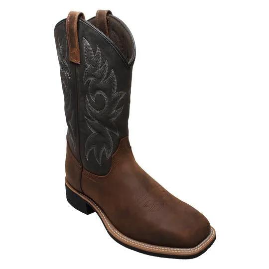 Men's 12" Work Western Square Toe Black/Brown Leather Boots by AdTec