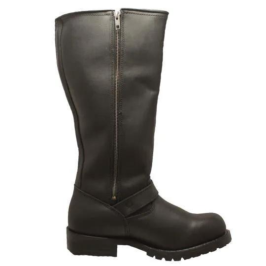 Men's 16" Black Engineer Zipper Biker Leather Boots by AdTec