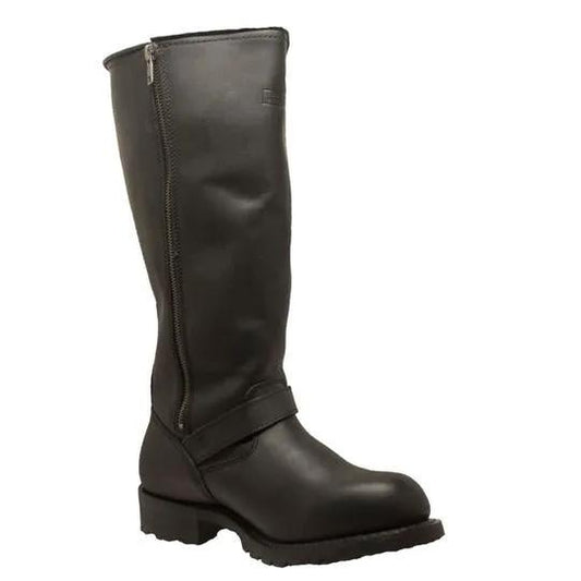 Men's 16" Black Engineer Zipper Biker Leather Boots by AdTec