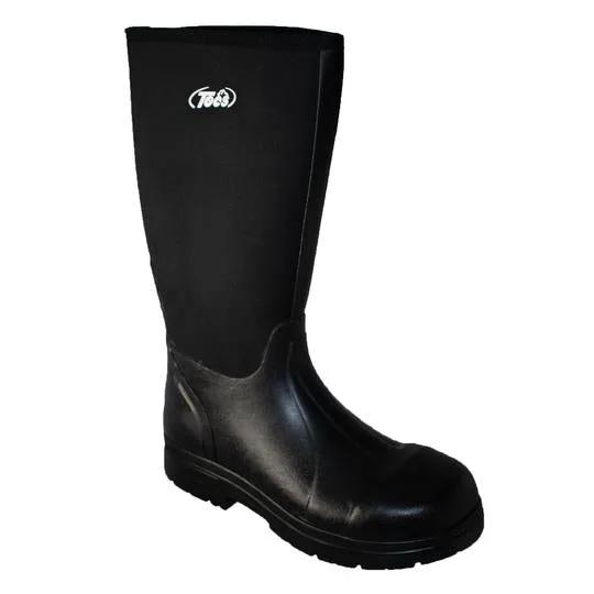 Men's 16" Cement Rubber Boot Steel Toe Black Leather Boots by AdTec