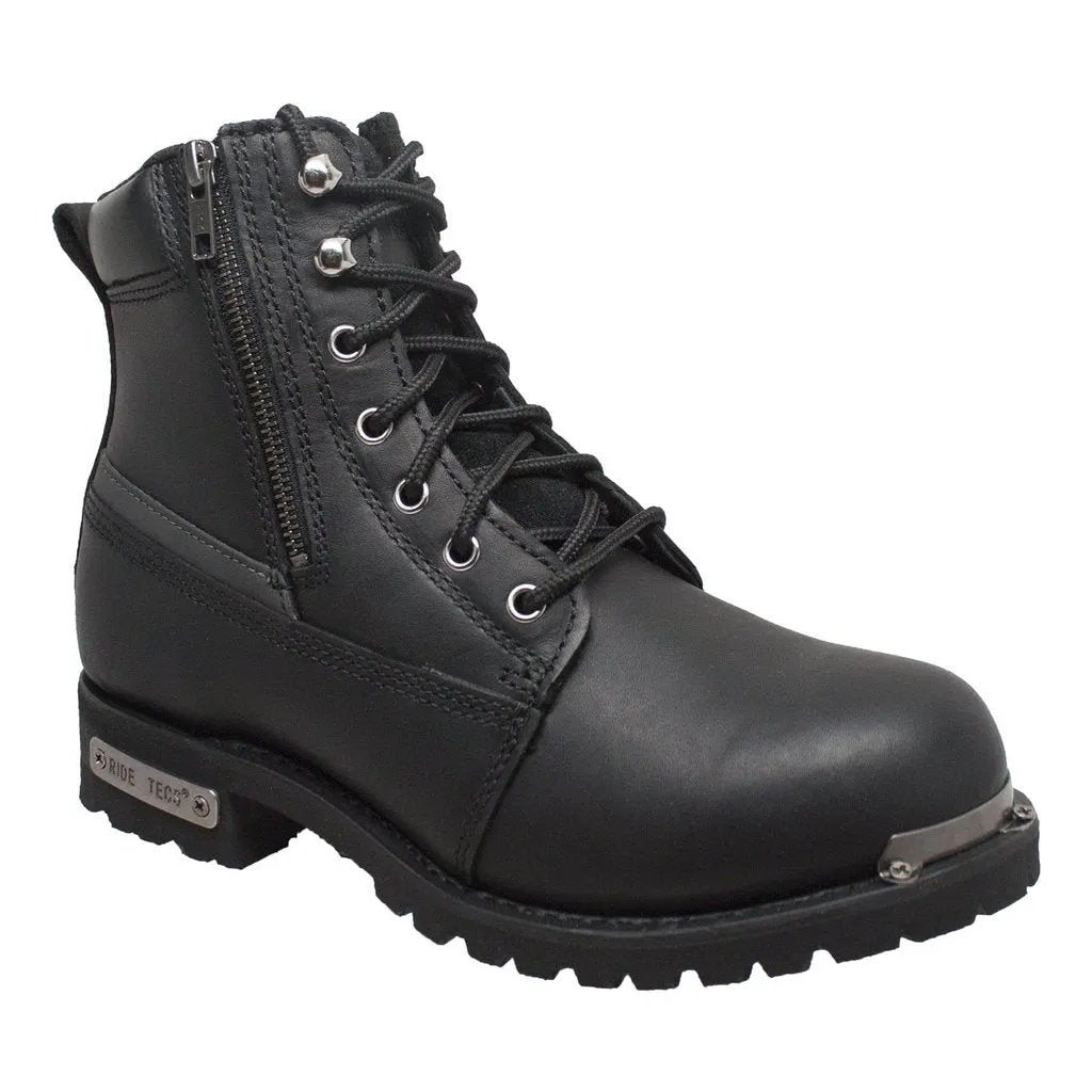 Men's 6" Reflective Double Zipper Biker Black Leather Boots by AdTec