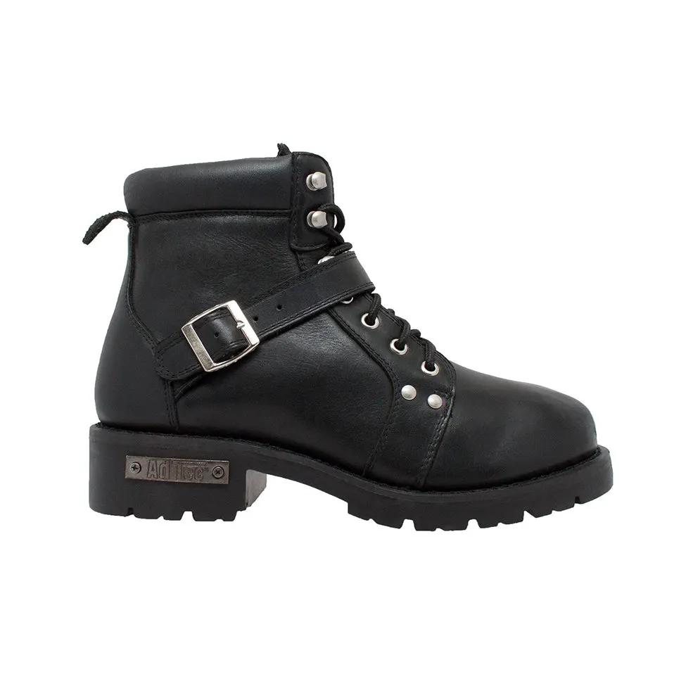 Men's 6" Reflective Double Zipper Biker Black Leather Boots by AdTec