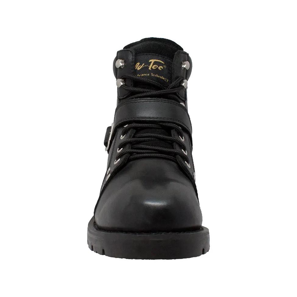 Men's 6" Reflective Double Zipper Biker Black Leather Boots by AdTec