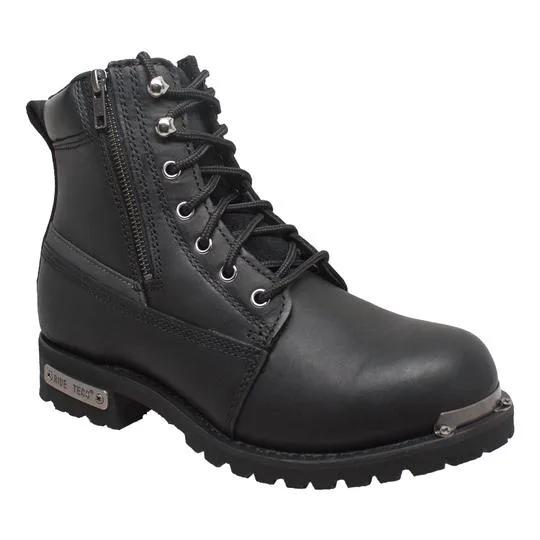 Men's 6" Reflective Double Zipper Biker Black Leather Boots by AdTec