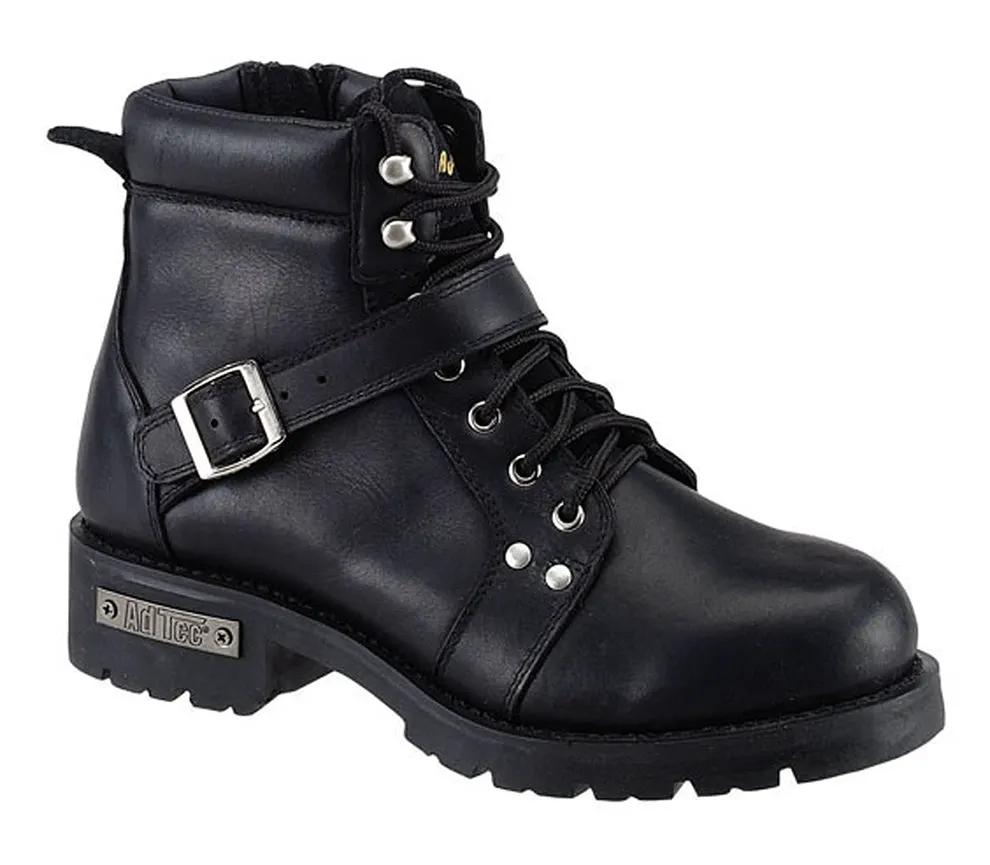 Men's 6" Reflective Double Zipper Biker Black Leather Boots by AdTec
