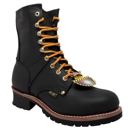 Men's 9" Steel Toe Logger Black Leather Boots by AdTec