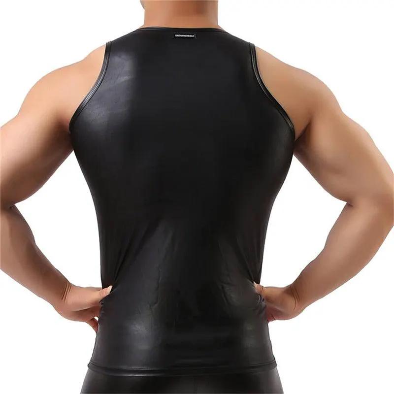Mens Leather Tank Top Sleeveless Clubwear by Inland Leather Co