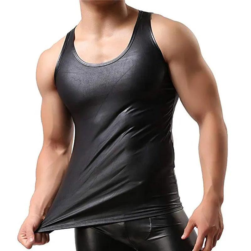 Mens Leather Tank Top Sleeveless Clubwear by Inland Leather Co