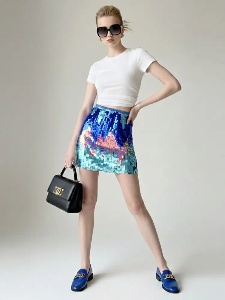 Mermaid Sequin Mini Skirt with Blue and Turquoise Gradient • BYMANYC ® New York by BYMANYC ® New York