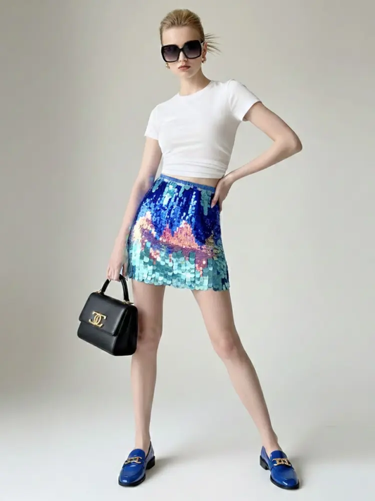 Mermaid Sequin Mini Skirt with Blue and Turquoise Gradient • BYMANYC ® New York by BYMANYC ® New York