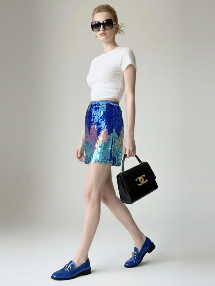 Mermaid Sequin Mini Skirt with Blue and Turquoise Gradient • BYMANYC ® New York by BYMANYC ® New York