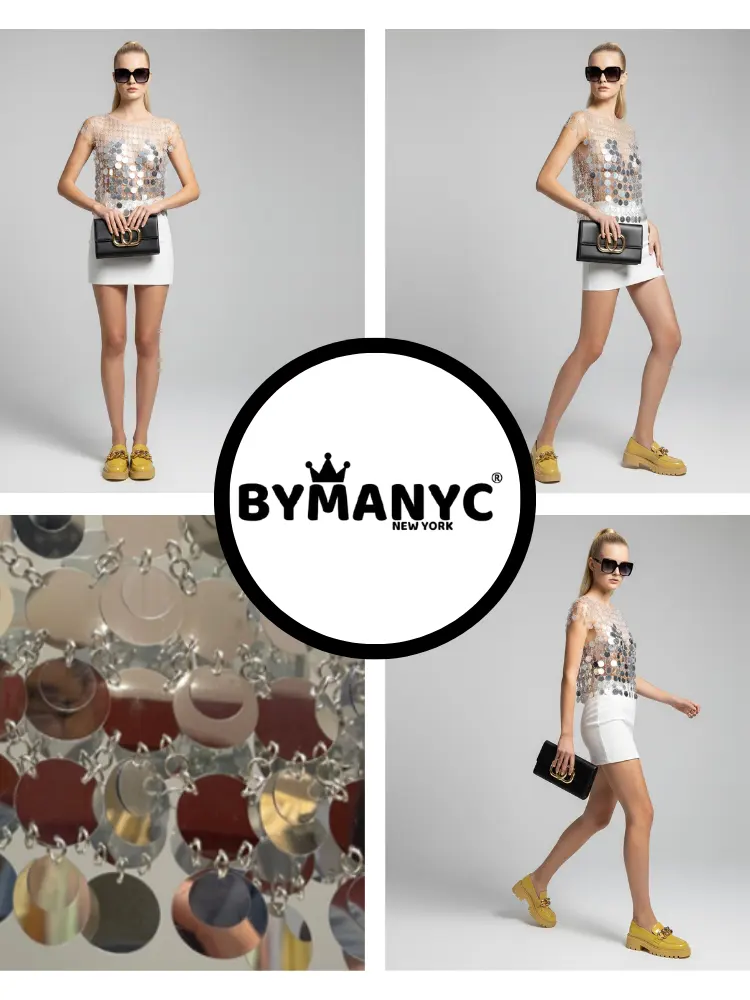 Metallic Chainmail Top with Silver Mirror Discs • BYMANYC ® New York by BYMANYC ® New York