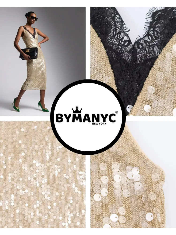 Midi Dress New Collection BYMANYC ® New York • Champagne Gold Sequins & Lace by BYMANYC ® New York