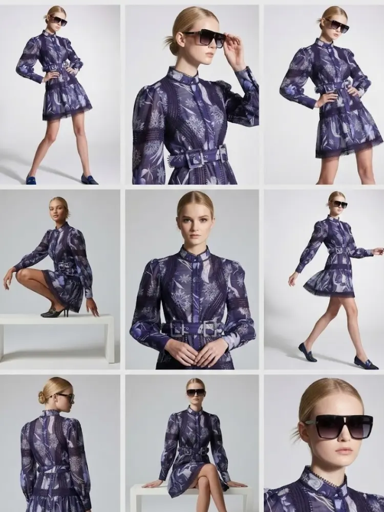Midnight Blue Mini Dress with Snowflake Print and Guipure Lace • BYMANYC ® New York by BYMANYC ® New York