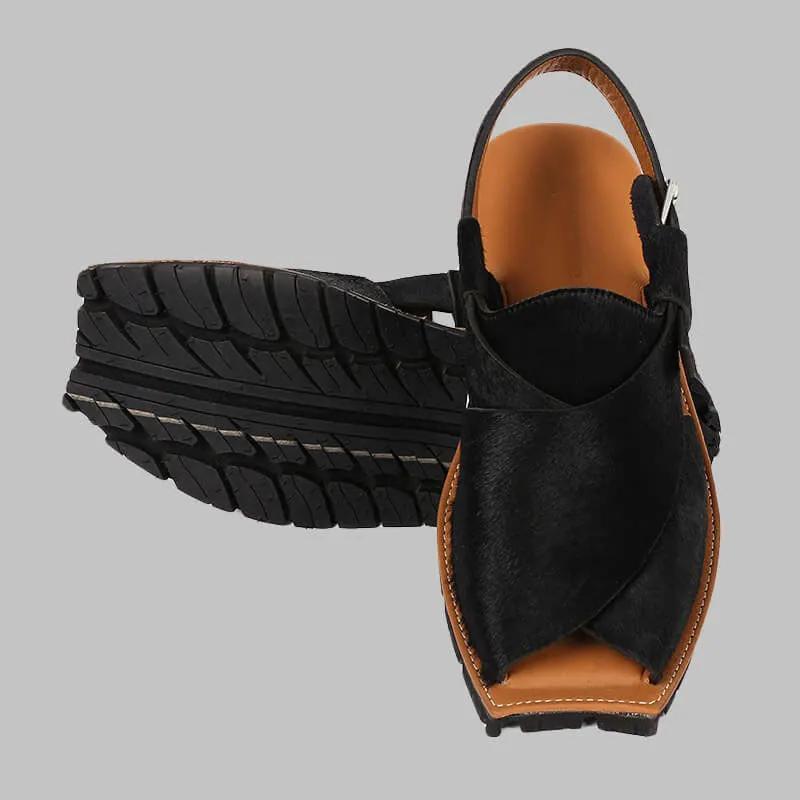 Mikaal Natural Mens Cow Hair On Rugged Leather Sandals Peshawari Chappal by Inland Leather