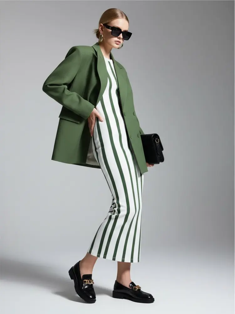 Moss Green Tailored Blazer with Double-Breasted Design • BYMANYC ® New York by BYMANYC ® New York