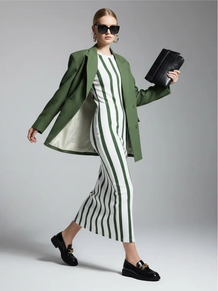 Moss Green Tailored Blazer with Double-Breasted Design • BYMANYC ® New York by BYMANYC ® New York