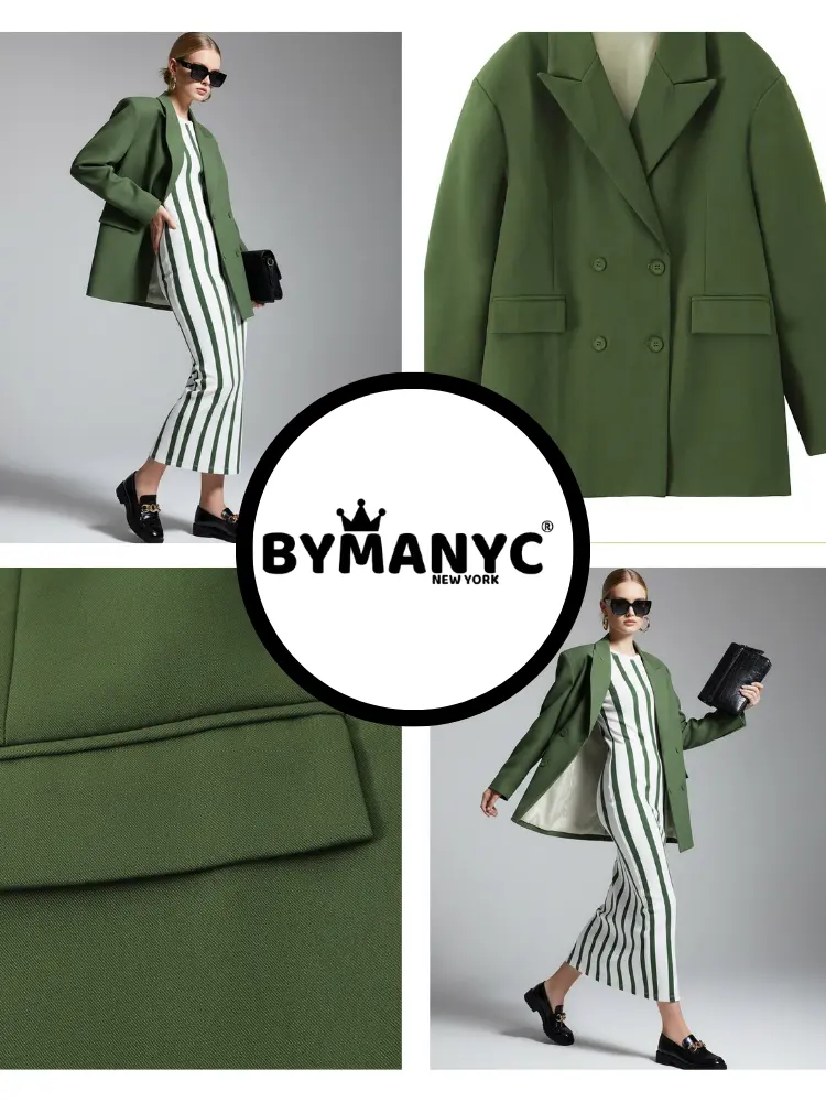 Moss Green Tailored Blazer with Double-Breasted Design • BYMANYC ® New York by BYMANYC ® New York