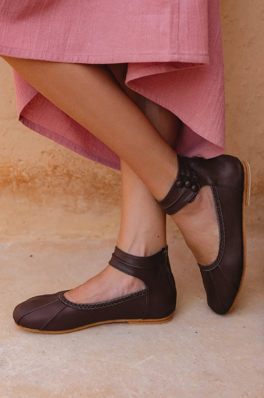 Muse Ankle Strap Leather Ballet Flats by Local