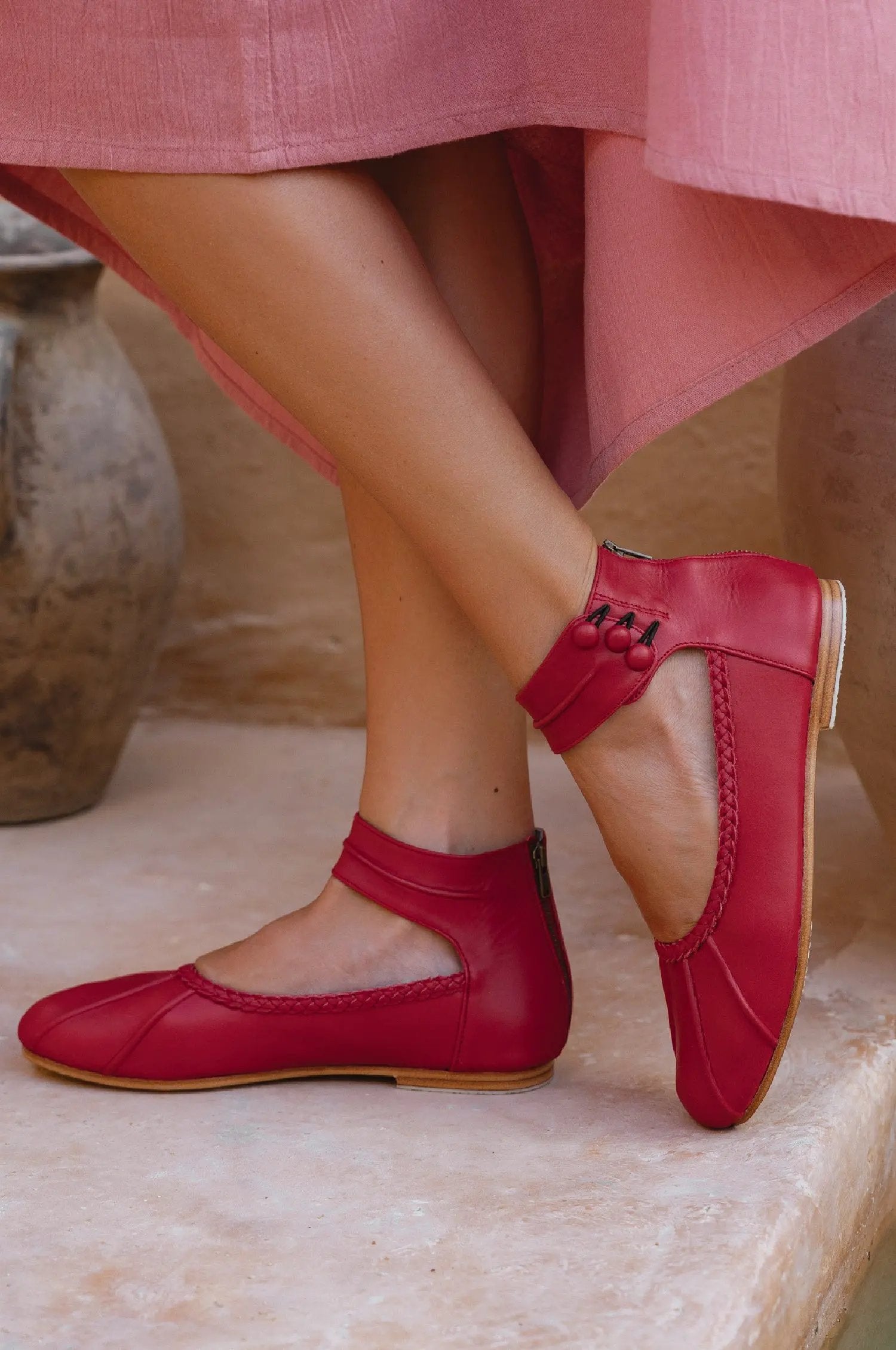 Muse Ankle Strap Leather Ballet Flats by Local