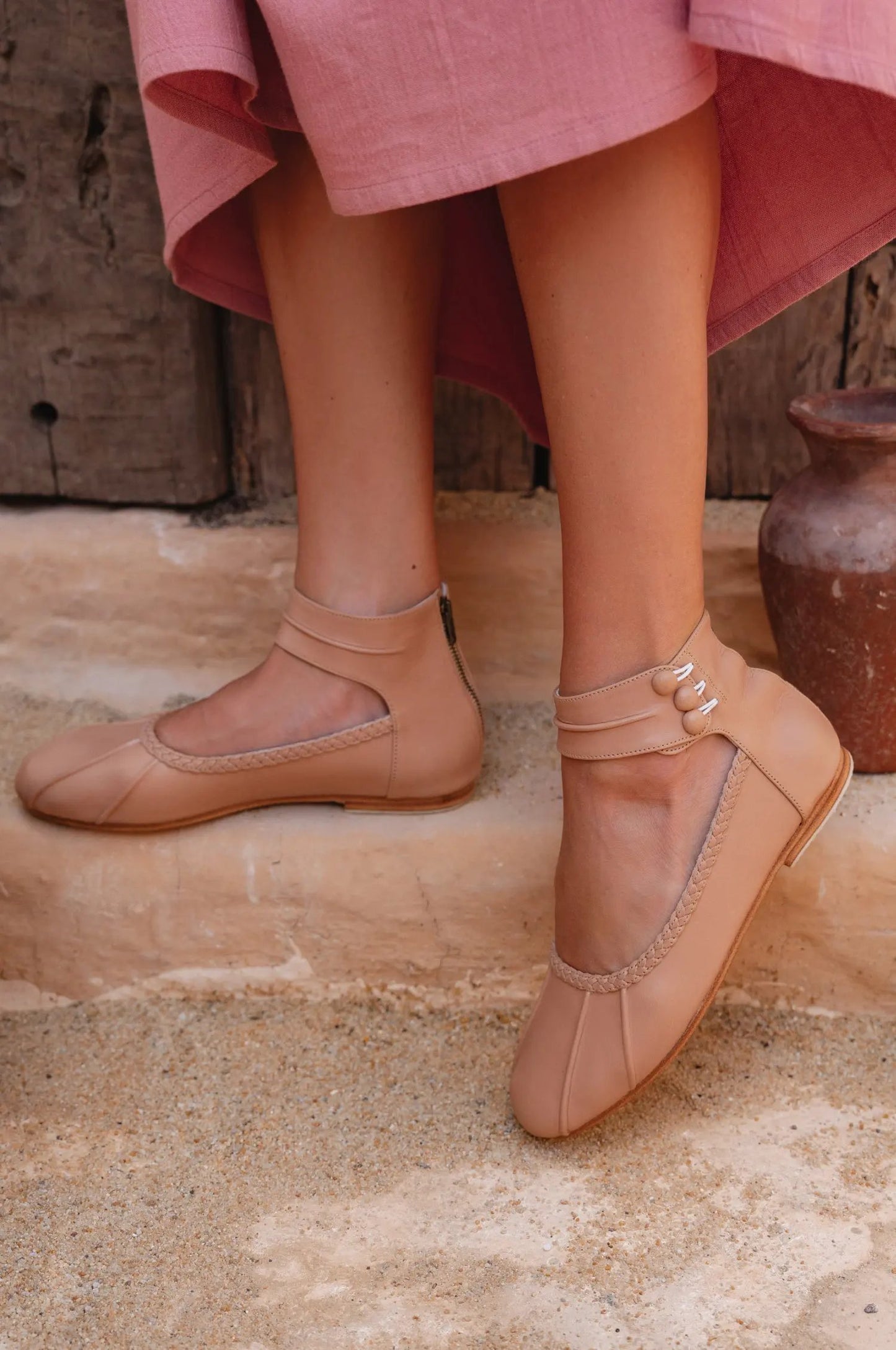 Muse Ankle Strap Leather Ballet Flats by Local
