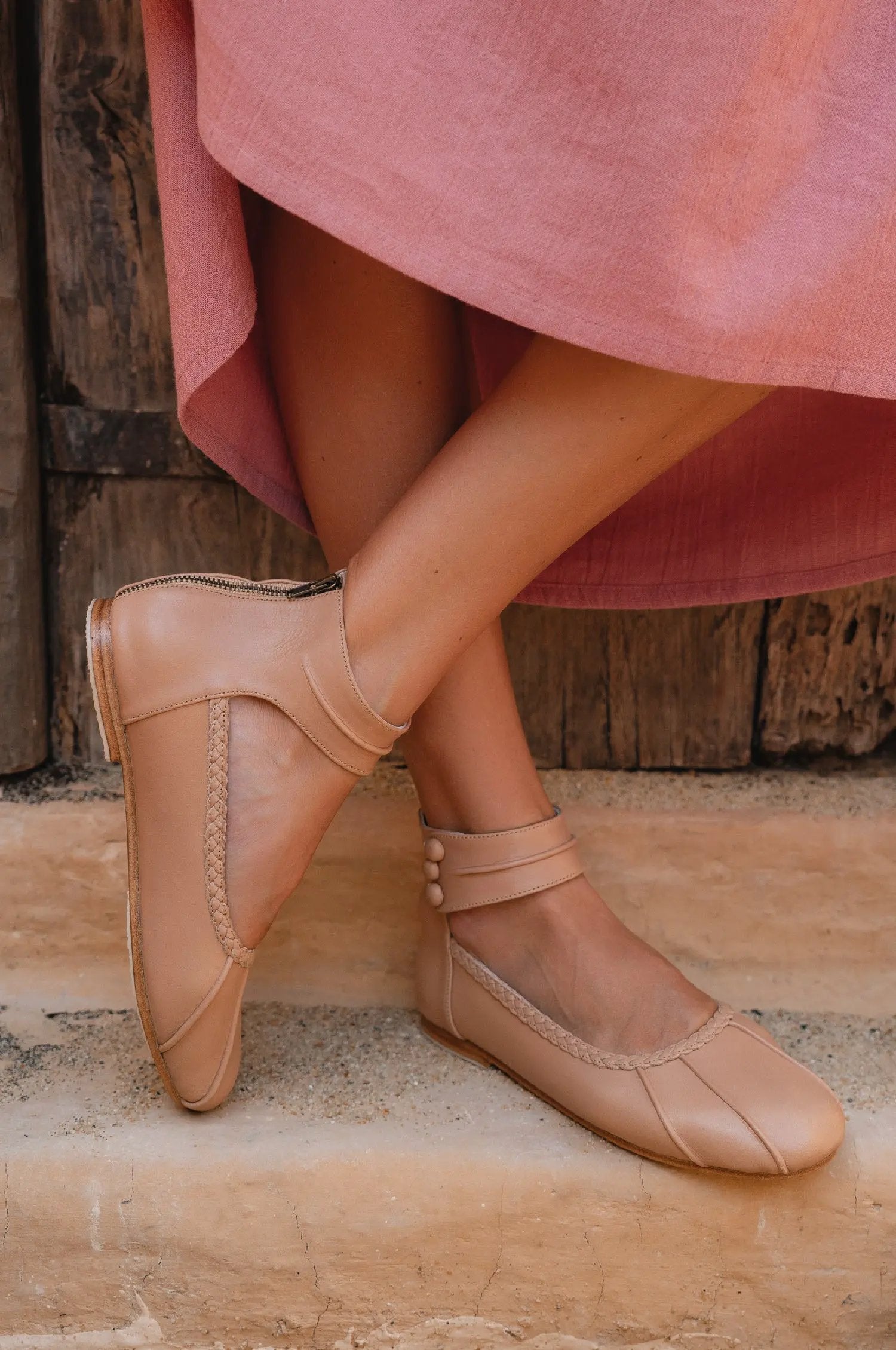Muse Ankle Strap Leather Ballet Flats by Local