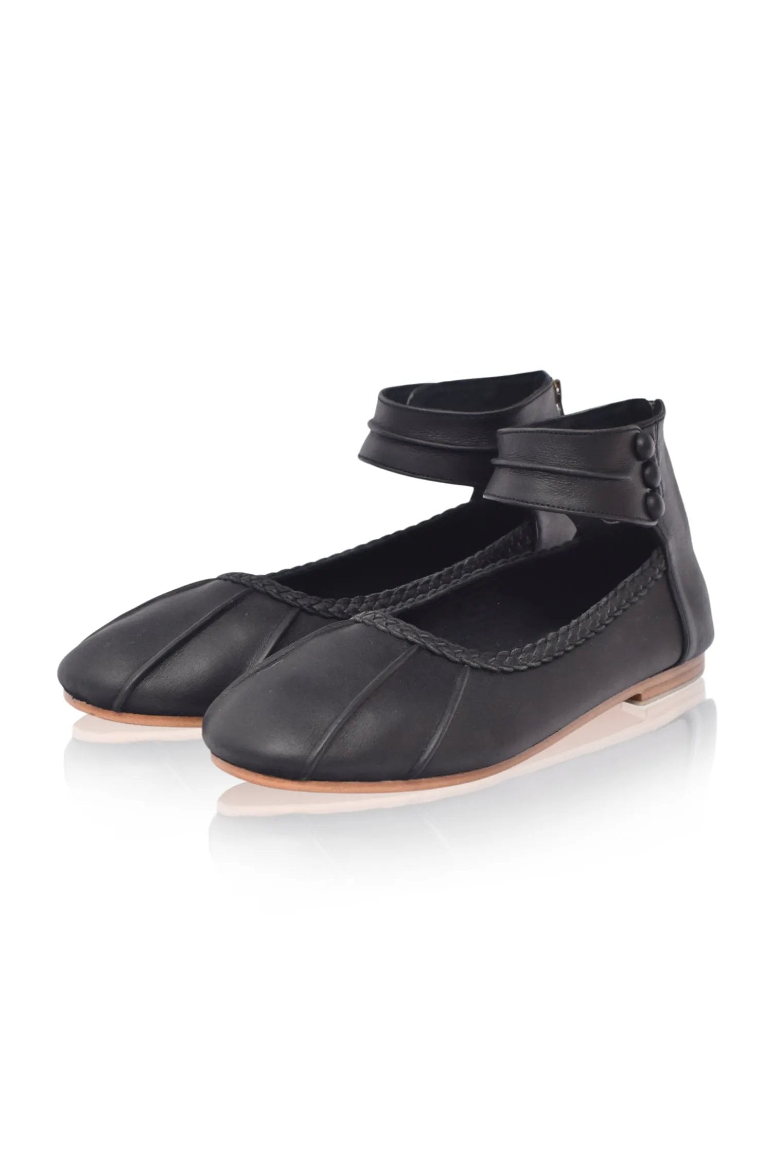 Muse Ankle Strap Leather Ballet Flats by Local