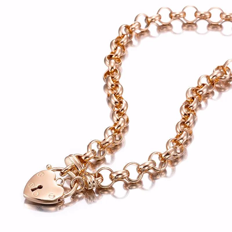 18ct Heavy Rose Gold Plated 10mm Belcher Chain Necklace with a Small Plain Locket by BIJ'OR