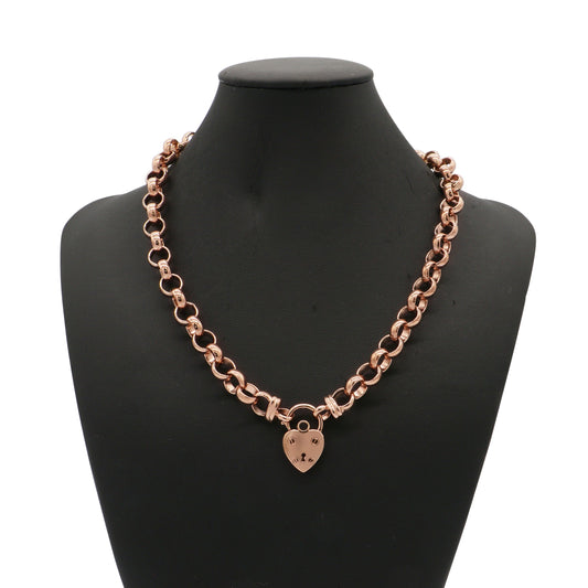 18ct Heavy Rose Gold Plated 10mm Belcher Chain Necklace with a Small Plain Locket-0
