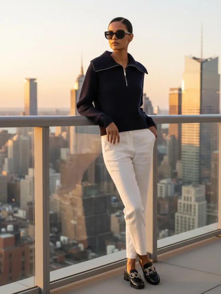 Navy ROCKEFELLER Quarter-Zip Sweater Prêt-à-Porter BYMANYC ® New York by BYMANYC ® New York