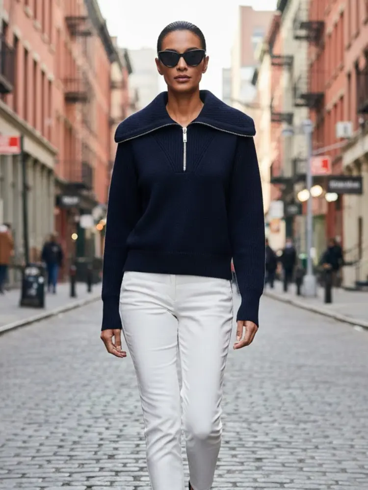 Navy ROCKEFELLER Quarter-Zip Sweater Prêt-à-Porter BYMANYC ® New York by BYMANYC ® New York