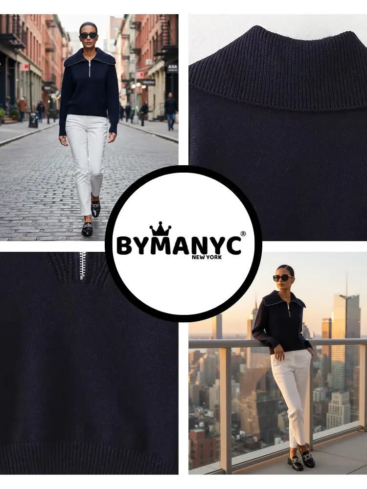 Navy ROCKEFELLER Quarter-Zip Sweater Prêt-à-Porter BYMANYC ® New York by BYMANYC ® New York