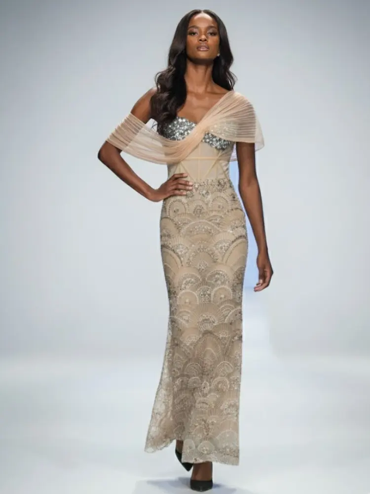 Nude Long Gala Dress FIFTH AVENUE: Prêt-à-Porter Line BYMANYC ® New York by BYMANYC ® New York