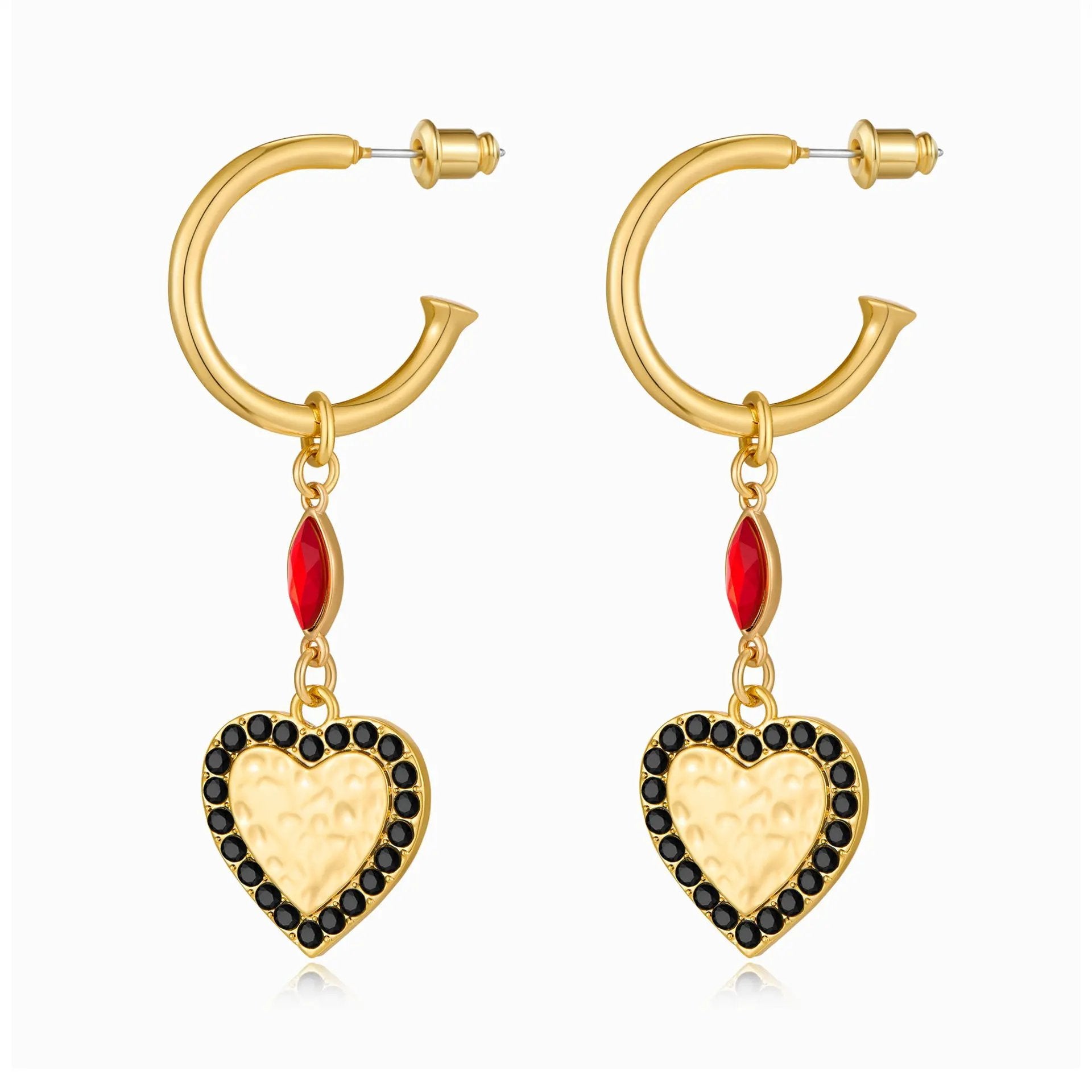 Retro black heart-shaped earrings, European and American minimalist red heart-shaped gold earrings, diamond studded high-end earrings by Dropsure