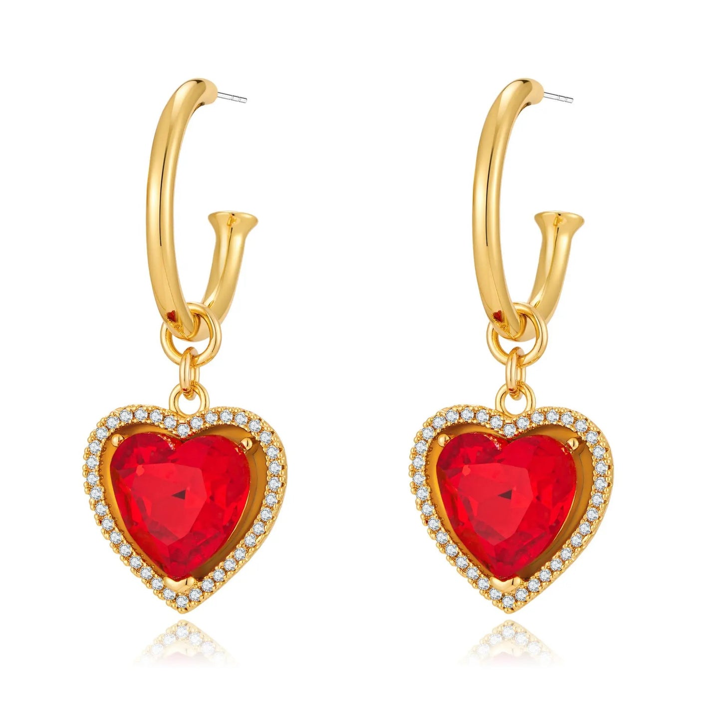 Light luxury retro red heart-shaped earrings, Herben-style noble lady's high-end and elegant ear rings, heart-shaped zircon earrings by Dropsure