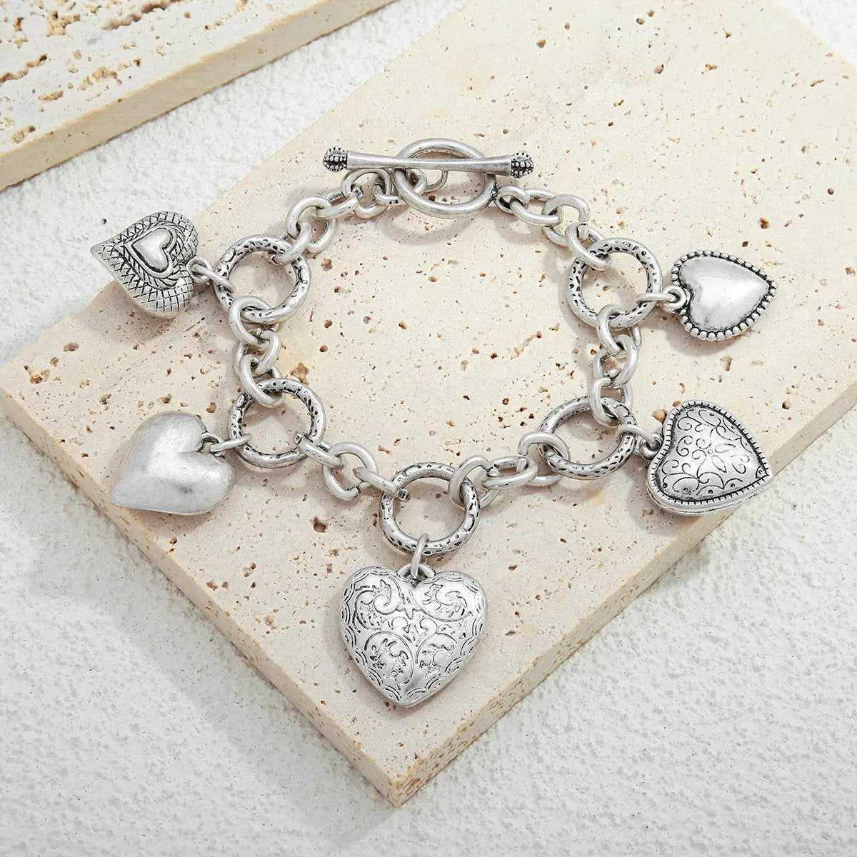 European and American Light Luxury Style Golden Thick Bead Chain Stacked Wear Bracelet Love Bracelet suit European and American Ins Style Heart-Shaped Bracelet by Dropsure