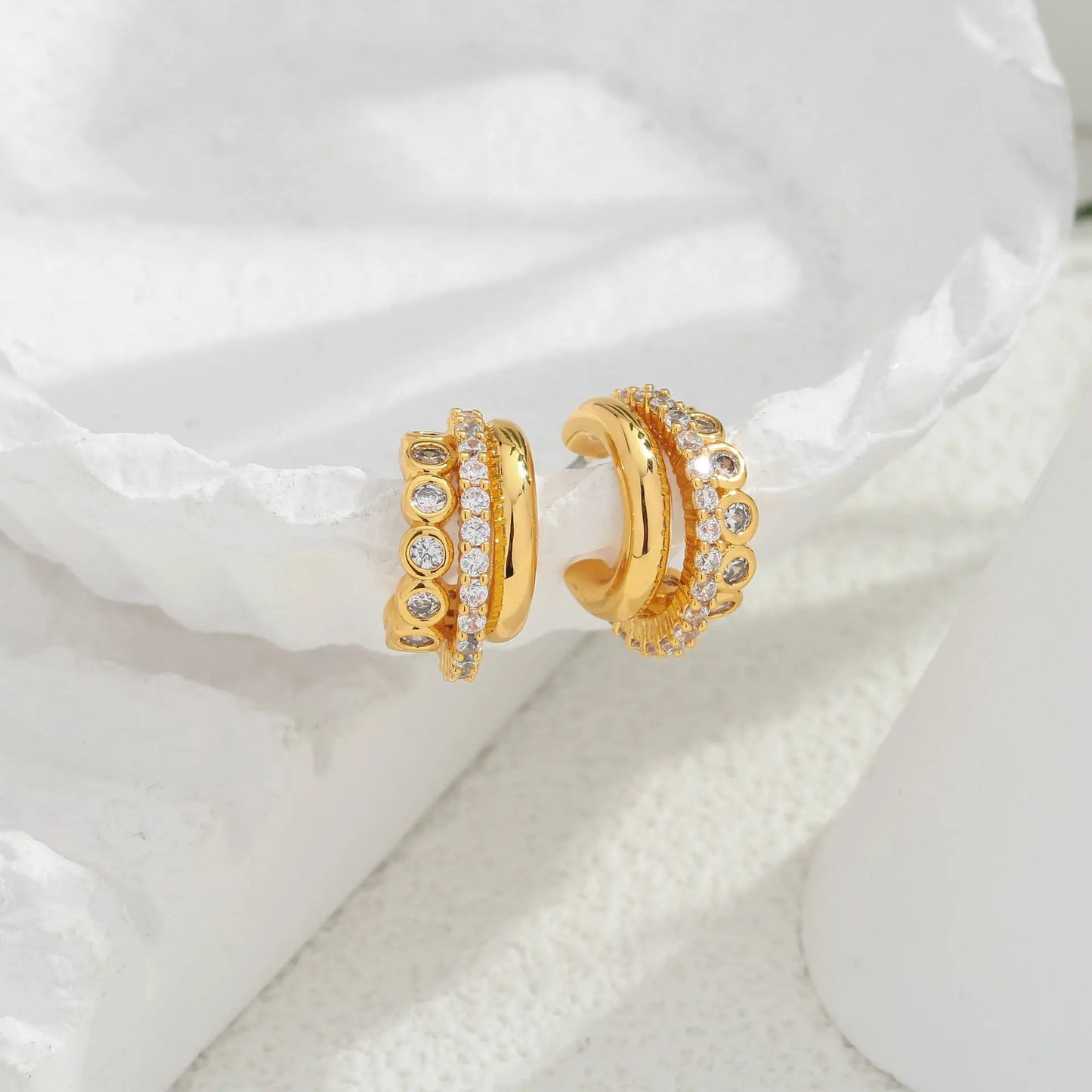 Geometric retro 18K gold earrings with a high-end European and American feel, popular earrings with micro inlaid zircon earrings and ins style earrings by Dropsure