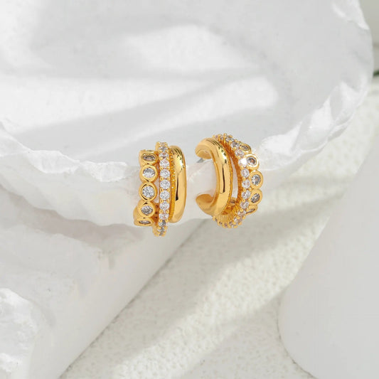 Geometric retro 18K gold earrings with a high-end European and American feel, popular earrings with micro inlaid zircon earrings and ins style earrings by Dropsure