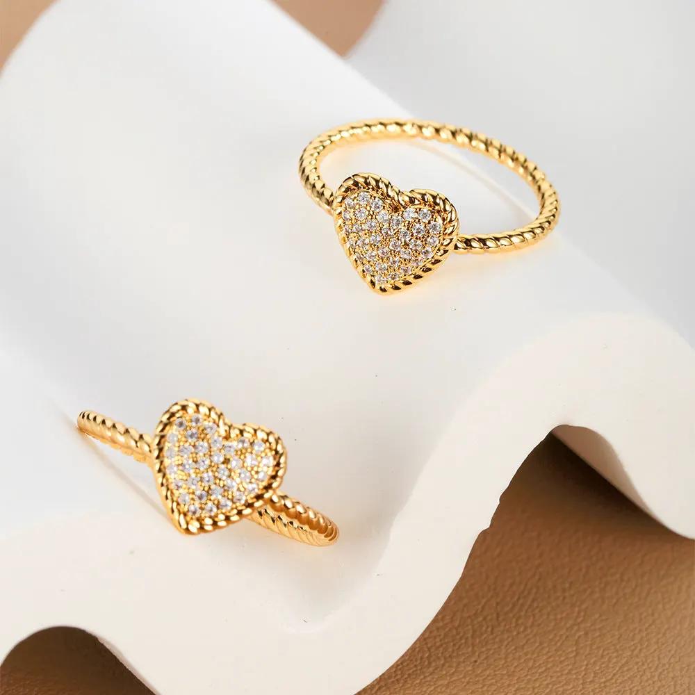 French Retro Love Ring Simple Texture Light Luxury Diamond Love Ring Copper Zircon Women's Ring Ring by Dropsure