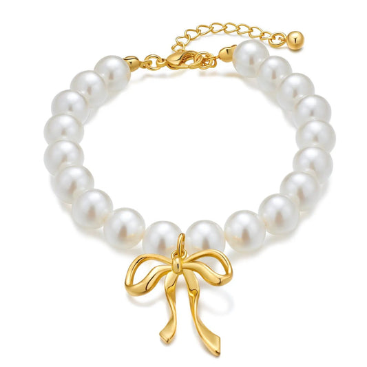 European and American Style Light Luxury Niche High-end Bowknot Pendant Pearl Bracelet Women's Retro Elegant All-match Jewelry Bracelet by Dropsure