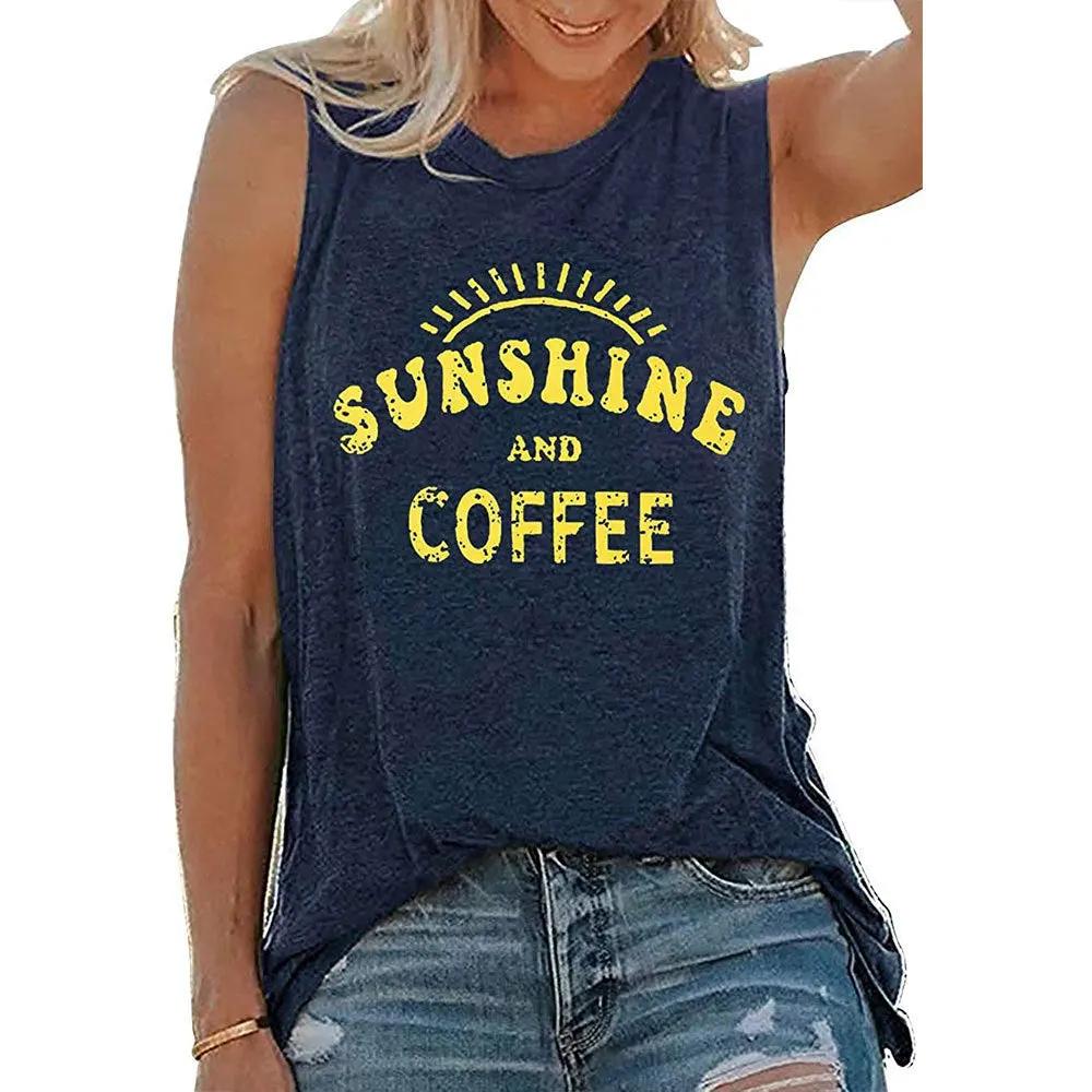 SUNSHINE printed round neck sleeveless T-shirt for women in Europe and America by Dropsure