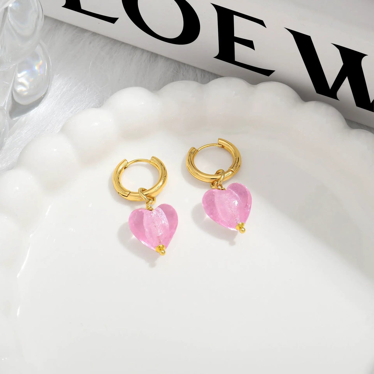 Pink Acrylic Earrings Made in Greece, European Mayol Jewelry Valentine's Day Love Earrings by Dropsure