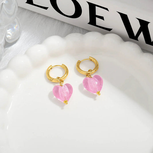 Pink Acrylic Earrings Made in Greece, European Mayol Jewelry Valentine's Day Love Earrings by Dropsure