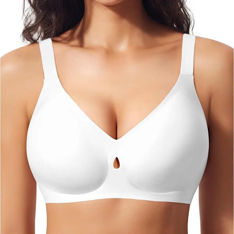 Gather without steel ring, jelly strip, big chest, fat mm, breathable, sexy, seamless underwear, women's bra by Dropsure