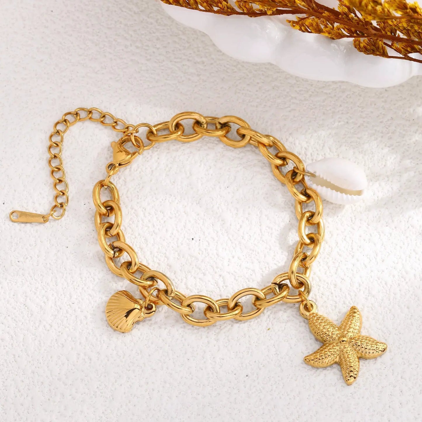 Ins Sea Star Shell Conch Bracelet 18k Gold Handmade Summer Ocean Bracelet Premium Feel Handmade for Women by Dropsure