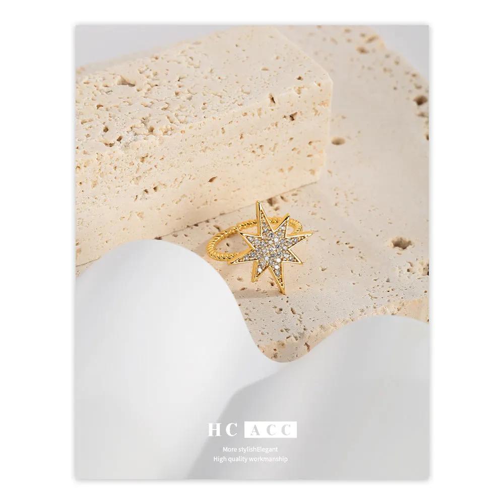 French creative star ring, internet famous and popular, small and fresh diamond studded star ring, female creative meteor ring, trendy style by Dropsure