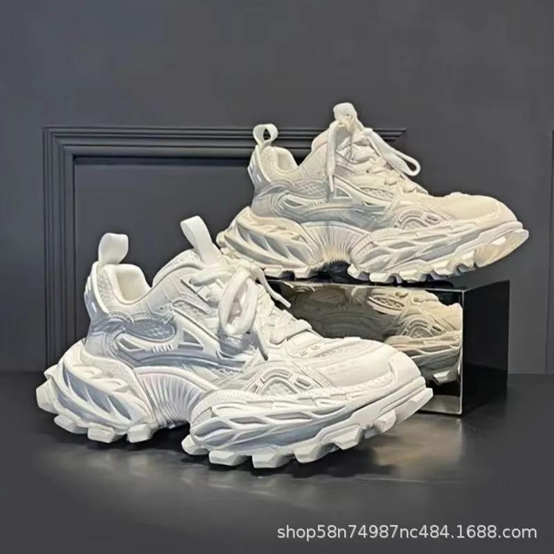 European Genuine Leather Height-Increasing Dad Shoes For Men Popular High-End Men's Shoes Color-Blocked Mesh Thick-Soled Casual Shoes by FLASHOP