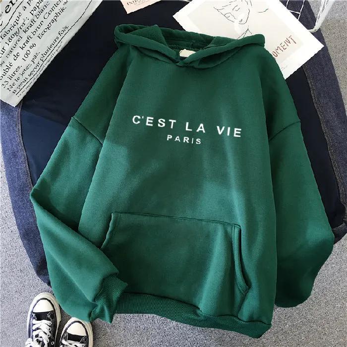 letter print new hooded sweater women's spring long-sleeved lazy style loose hooded top by Dropsure