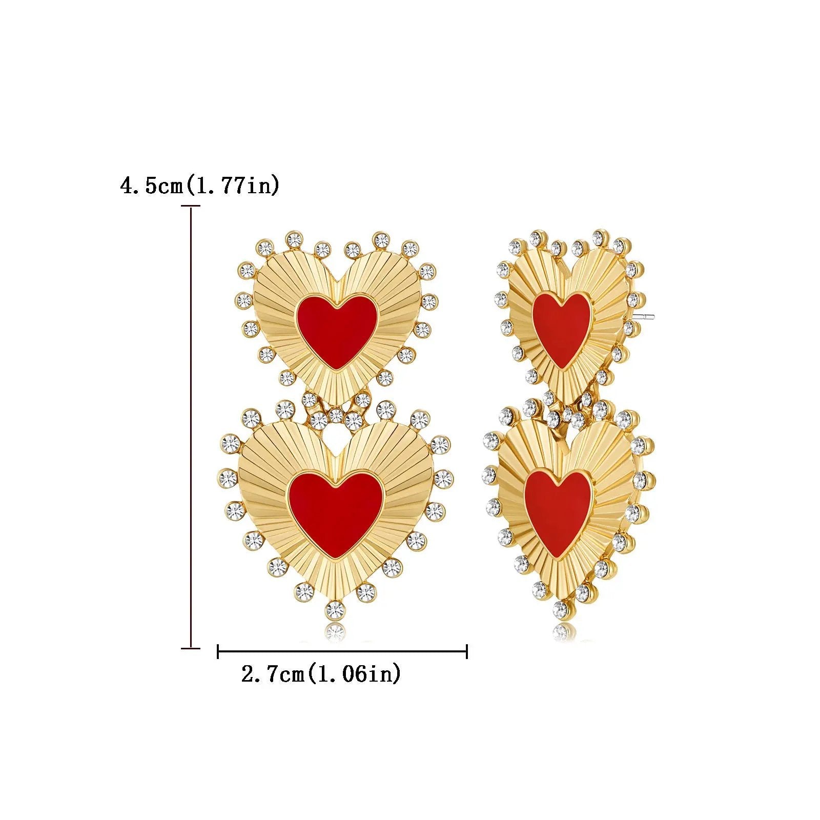 Mid ancient style drip oil inlaid diamond heart earrings, retro exaggerated earrings, temperament earrings, high-end earrings, long earrings by Dropsure