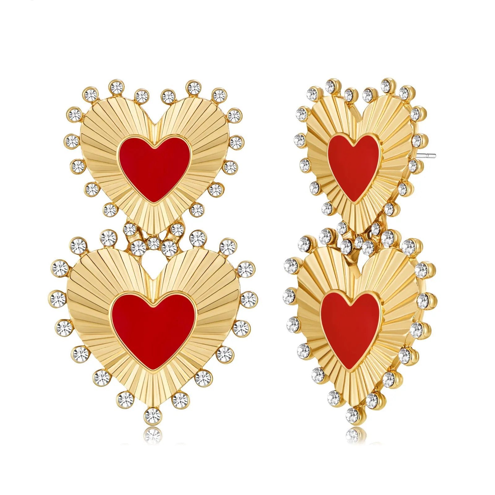 Mid ancient style drip oil inlaid diamond heart earrings, retro exaggerated earrings, temperament earrings, high-end earrings, long earrings by Dropsure